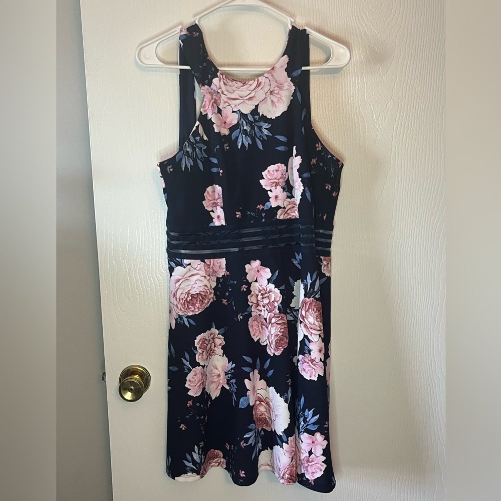 Navy blue floral cocktail dress